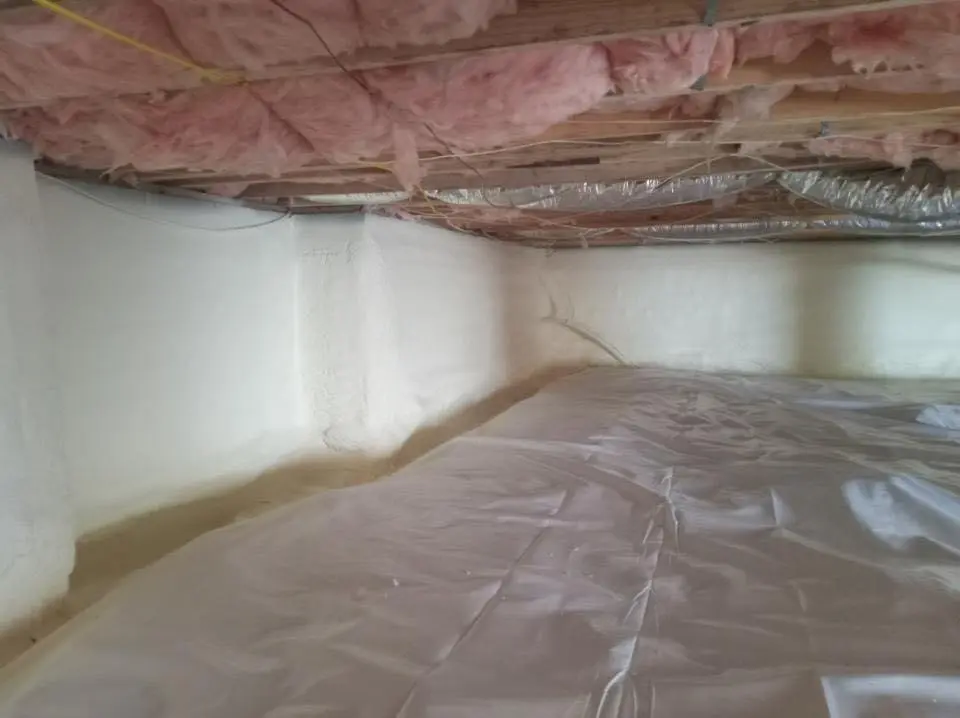 Crawl space encapsulation with closed-cell spray foam for Commercial Roof Restoration in Brook Highland